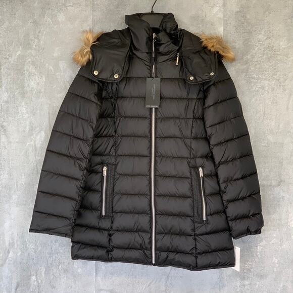 MARC NEW YORK Black Eleanor Mock Neck Full-Zip Faux-Fur Hooded Quilted Jacket - Picture 1 of 13